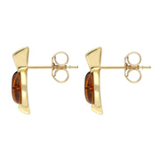 9ct Yellow Gold Whitby Jet Amber Semi Circle Long Top Stud Earrings E1030
