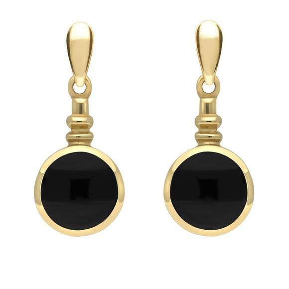 9ct Yellow Gold Whitby Jet Bottle Top Drop Earrings E054