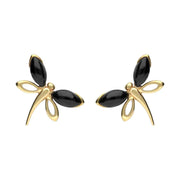 9ct Yellow Gold Whitby Jet Butterfly Stud Earrings E1898.