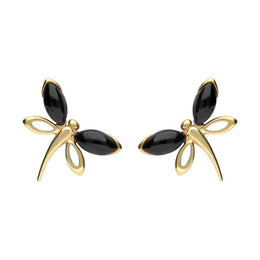 9ct Yellow Gold Whitby Jet Butterfly Stud Earrings E1898.