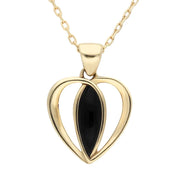 9ct Yellow Gold Whitby Jet Centre Stone Heart Necklace P2555