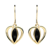 9ct Yellow Gold Whitby Jet Centre Stone Heart Two Piece Set S024