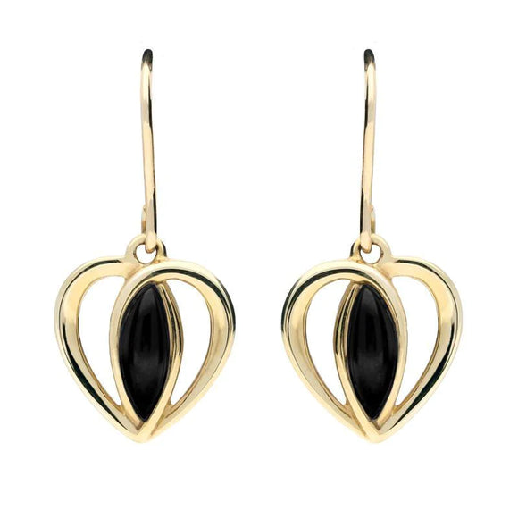 9ct Yellow Gold Whitby Jet Centre Stone Heart Two Piece Set S024