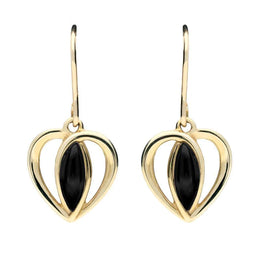9ct Yellow Gold Whitby Jet Centre Stone Heart Two Piece Set S024