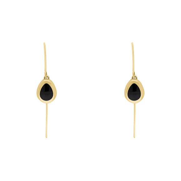 9ct Yellow Gold Whitby Jet Cross Disc Drop Earrings