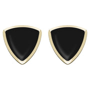 9ct Yellow Gold Whitby Jet Curved Triangle Stud Earrings. E203.