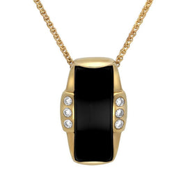 9ct Yellow Gold Whitby Jet Diamond Barrel Shaped Six Stone Necklace. P1606