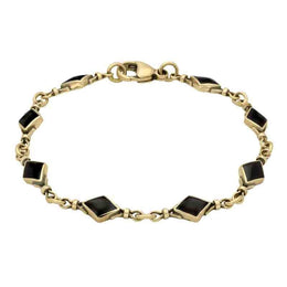 9ct Yellow Gold Whitby Jet Diamond Shaped Bracelet B186