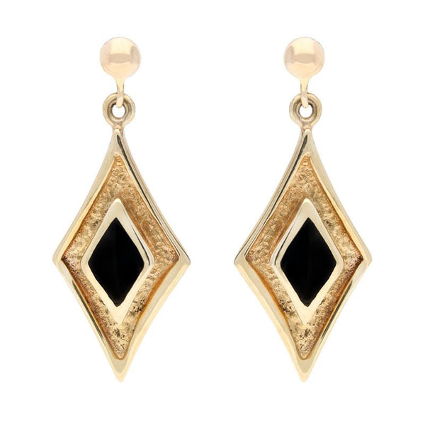 9ct Yellow Gold Whitby Jet Diamond Shaped Drop Earrings E200