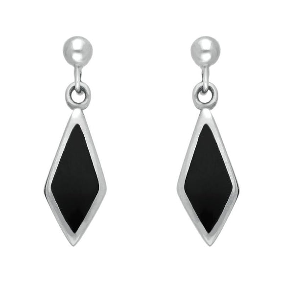 Sterling Silver Whitby Jet Dinky Diamond Drop Earrings E229