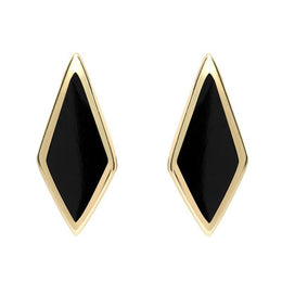 9ct Yellow Gold Whitby Jet Diamond Shaped Stud Earrings E282