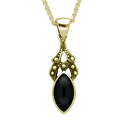 9ct Yellow Gold Whitby Jet Marquise Drop Necklace. P089.