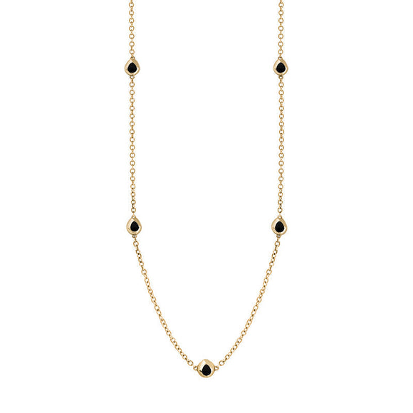 9ct Yellow Gold Whitby Jet Fleur De Lis Link Disc Chain Necklace