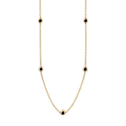 9ct Yellow Gold Whitby Jet Fleur De Lis Link Disc Chain Necklace