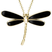 9ct Yellow Gold Whitby Jet Four Stone Small Dragonfly Necklace P1896