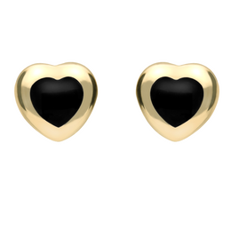 9ct Yellow Gold Whitby Jet Framed Heart Stud Earrings. E432.