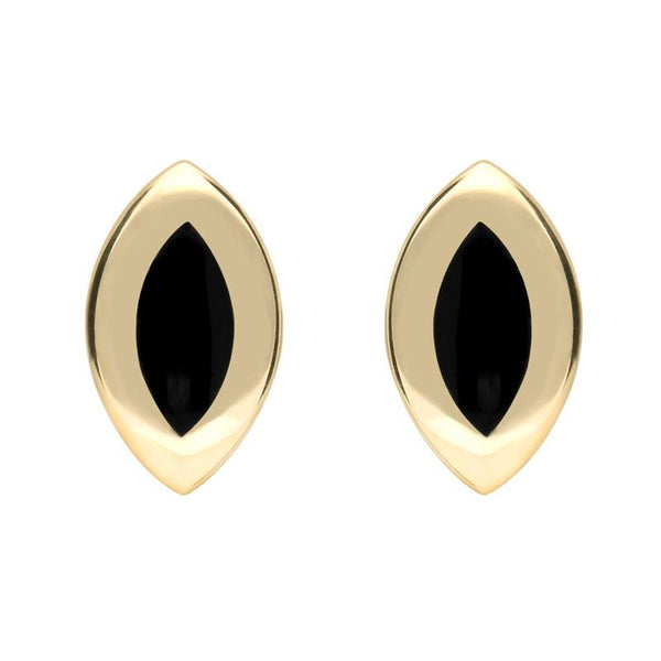 9ct Yellow Gold Whitby Jet Framed Marquise Stud Earrings. E561.