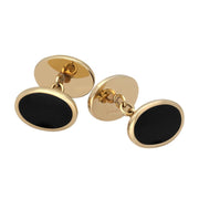 9ct Yellow Gold Whitby Jet Framed Oval Cufflinks CL143