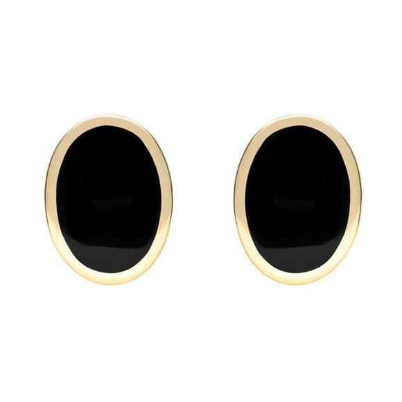 9ct Yellow Gold Whitby Jet Framed Oval Stud Earrings. E016.