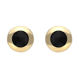 9ct Yellow Gold Whitby Jet Framed Round Stud Earrings