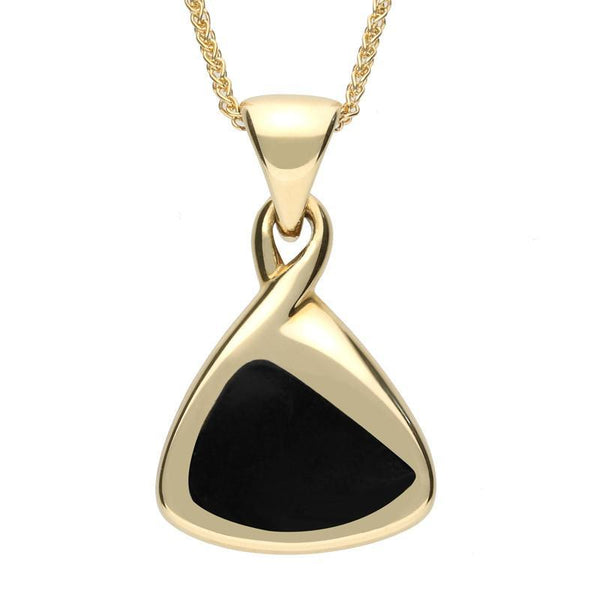 9ct Yellow Gold Whitby Jet Freeform Triangle Necklace P544