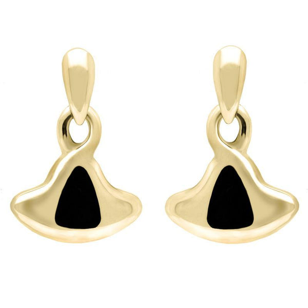 9ct Yellow Gold Whitby Jet Gold Freeform Drop Earrings E340