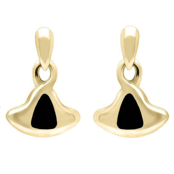 9ct Yellow Gold Whitby Jet Gold Freeform Drop Earrings E340