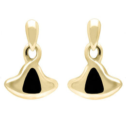 9ct Yellow Gold Whitby Jet Gold Freeform Drop Earrings E340