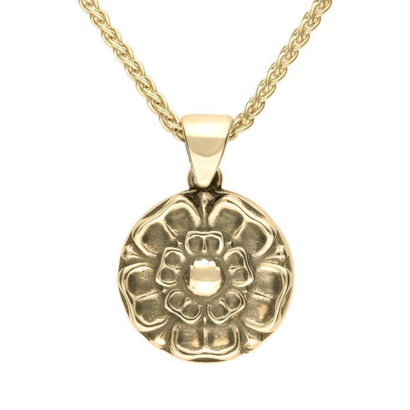 9ct Yellow Gold Whitby Jet Great Yorkshire Show Rose Necklace. P1945.