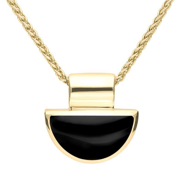 9ct Yellow Gold Whitby Jet Half Moon Shape Necklace. P391
