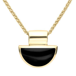 9ct Yellow Gold Whitby Jet Half Moon Shape Necklace. P391