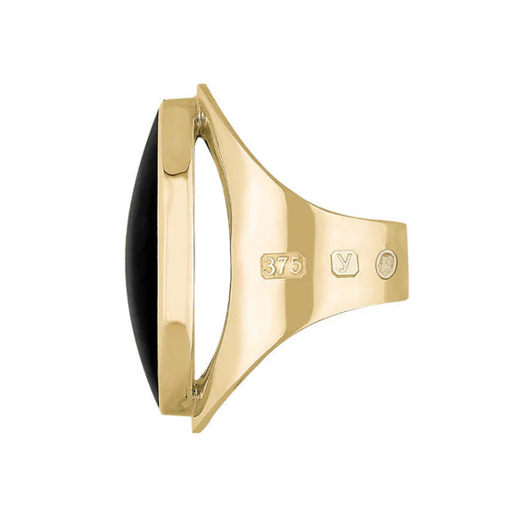 9ct Yellow Gold Whitby Jet King's Coronation Hallmark Large Oval Ring R013 CFH