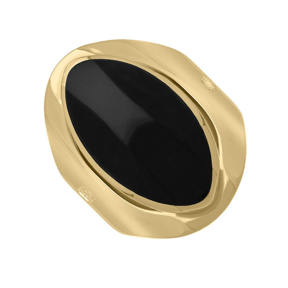 9ct Yellow Gold Whitby Jet King's Coronation Hallmark Medium Oval Ring R012 CFH