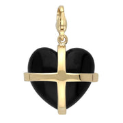 9ct Yellow Gold Whitby Jet Large Cross Heart Charm G535