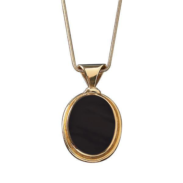 9ct Yellow Gold Whitby Jet Large Oval Necklace P130