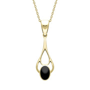 9ct Yellow Gold Whitby Jet Large Oval Spoon Necklace. P254.