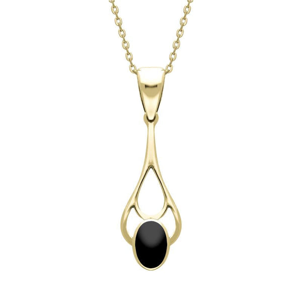 9ct Yellow Gold Whitby Jet Large Oval Spoon Necklace. P254.