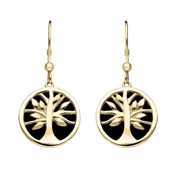 9ct Yellow Gold Whitby Jet Large Round Tree of Life Two Piece Set S063