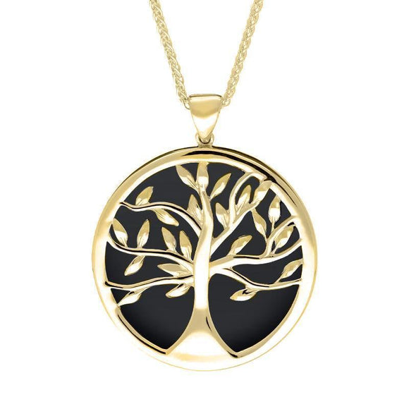 9ct Yellow Gold Whitby Jet Large Round Tree of Life Two Piece Set S063