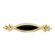 9ct Yellow Gold Whitby Jet Marquise Fleur Brooch, M099