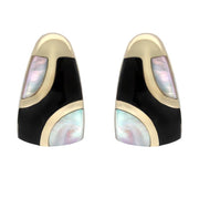 9ct Yellow Gold Whitby Jet Mother of Pearl Three Stone Stud Earrings E803