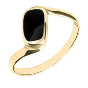 9ct Yellow Gold Whitby Jet Oblong Twist Ring. R001.