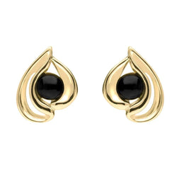 9ct Yellow Gold Whitby Jet Open Teardrop Stud Earrings E1907