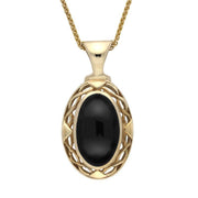 9ct Yellow Gold Whitby Jet Oval Celtic Necklace P247