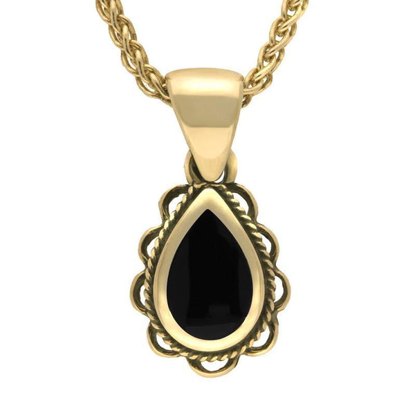 9ct Yellow Gold Whitby Jet Pear Drop Frill Necklace