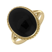 9ct Yellow Gold Whitby Jet Rope Edge Ring R009