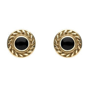 9ct Yellow Gold Whitby Jet Round Rope Edge Stud Earrings E112