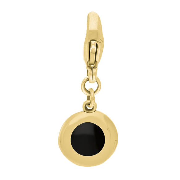 9ct Yellow Gold Whitby Jet Round Shaped Heart Clip Charm, G665.