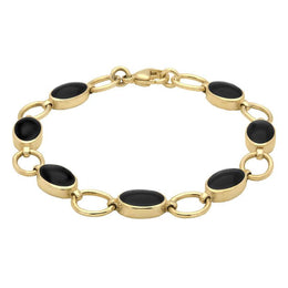 9ct Yellow Gold Whitby Jet Seven Oval Stone Bracelet B185