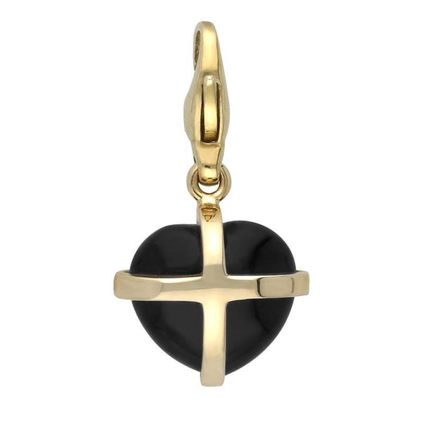 9ct Yellow Gold Whitby Jet Small Cross Heart Charm G480